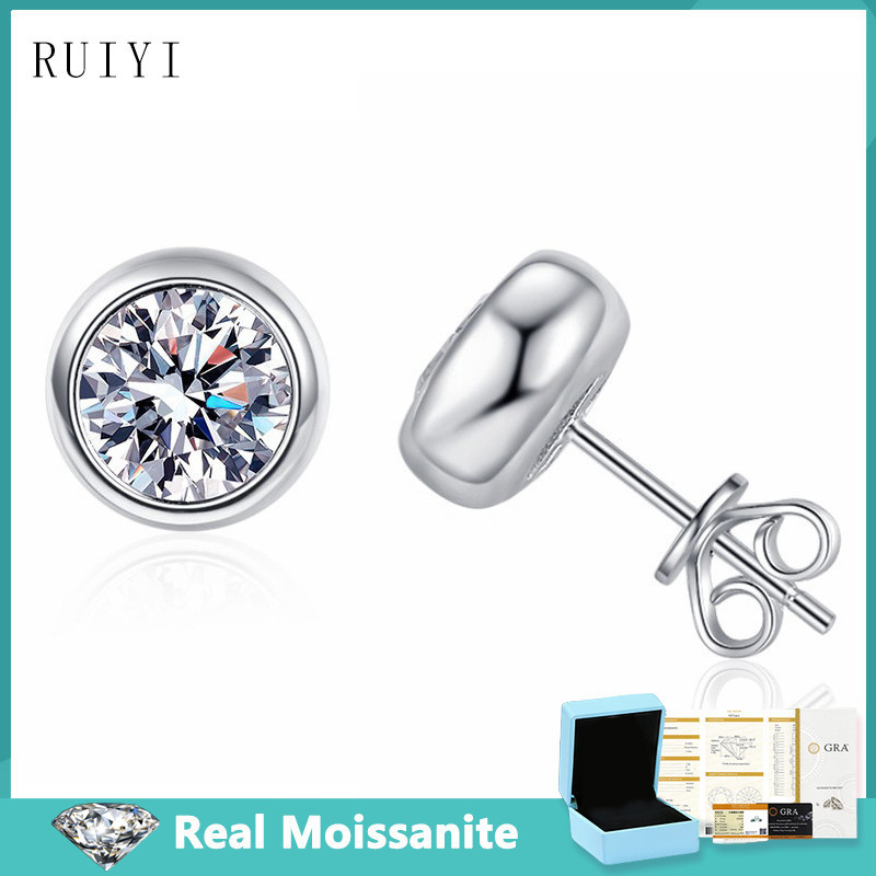 Anting Kancing Moissanite 925 Perak Murni Anting Berlian Bulat Gelembung Mewah Trendi Sederhana untu
