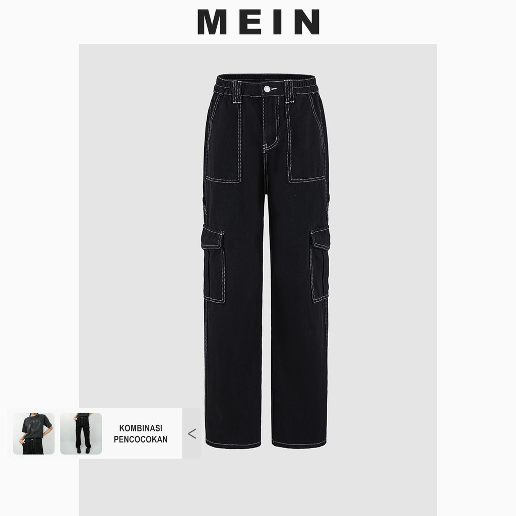 [MEIN] GIRL POWER Celana Jeans Hitam Wanita Celana Jeans Kerja Desain Baris Panjang Cewek 5521