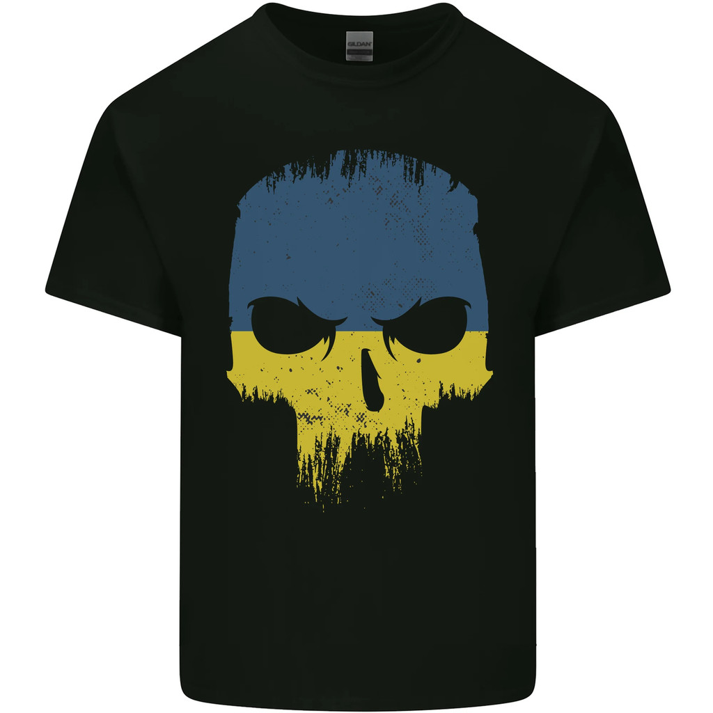 Ukraina Skull Gym Bodybuilding Biker Kaos Pria