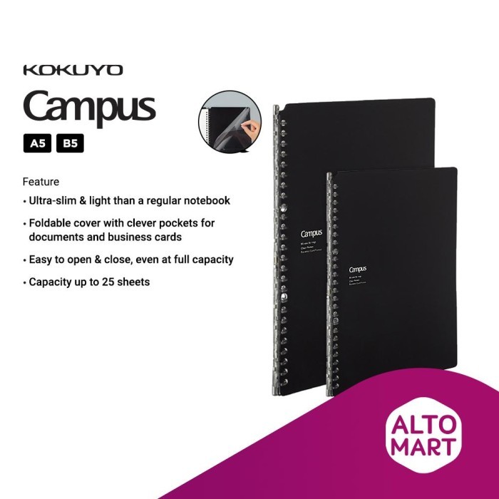 

Amberela Kokuyo Smart Ring Biz Binder Black A5 B5 Notebook Loose Leaf