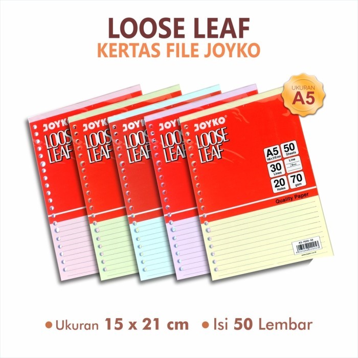 

Amberela - Kertas File Binder Loose Leaf Joyko Warna A5 Garis Per Pak Isi 50 Lembar