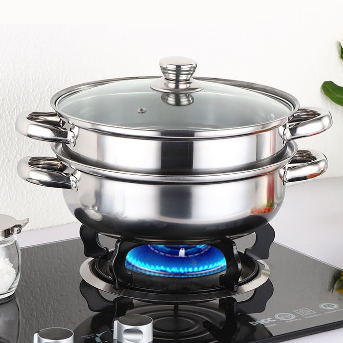 Panci Cooking 1 Set Enamel Setpanci Stainless Peralatan Dapur Serbaguna Alat Masak Pan Kukus Anti Le