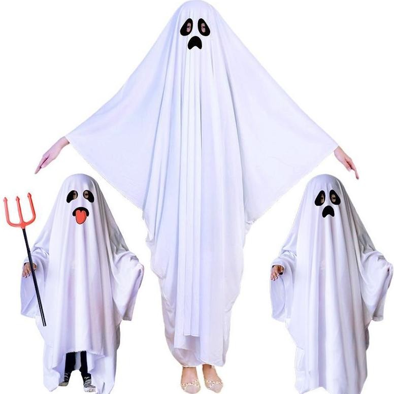 MURAH Kostum Jubah Halloween Putih Kostum Hantu Seram Cosplay Kostum Jubah Hiasan Halloween TERLARIS