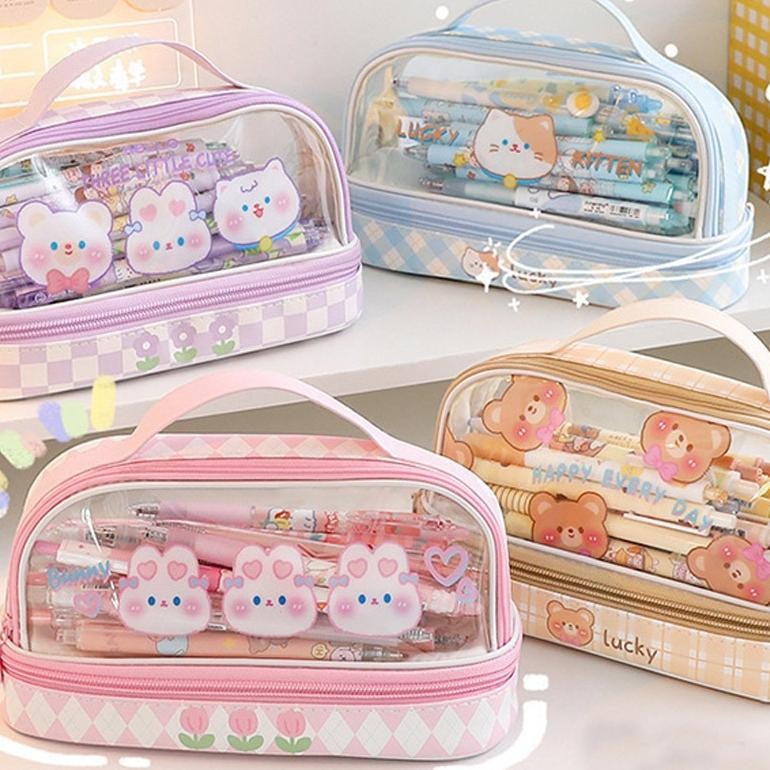 

fx-76 Cartoon Large Capacity Pencil Case Wholesale Student Handheld Pencil Case Storage Bag Cute Cosmetic Bag Stationery Box Premium