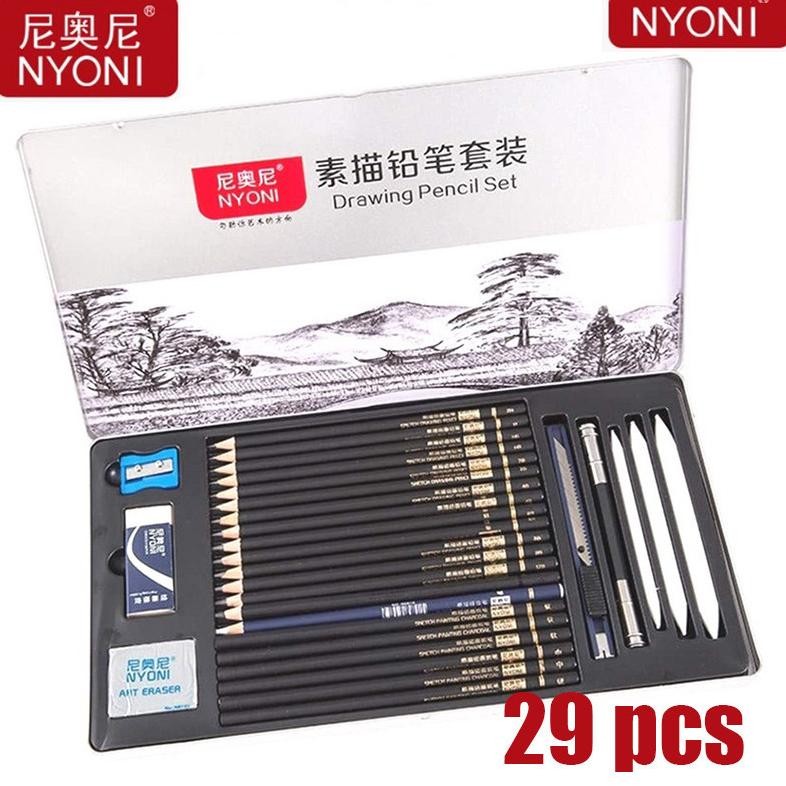 

gr-8 Nyoni Drawing Pencil Gambar Set 29pcs Metal Tin Box Pensil Gambar Lukis Sketsa Lengkap Paket Viral