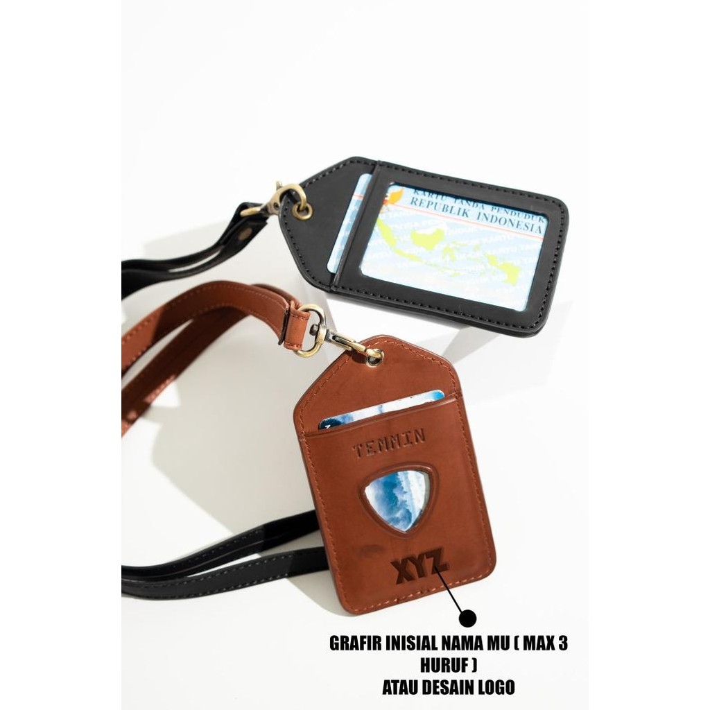 

CHARLES ID Card Holder Leather - Kalung Kartu Nama NAME TAG Dark Blue