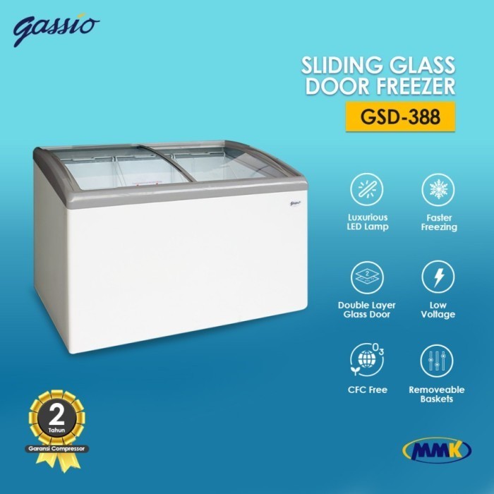 GASSIO - Sliding Door Freezer 388 Liter / GSD-388 Chest Freezer Pembeku Daging Es