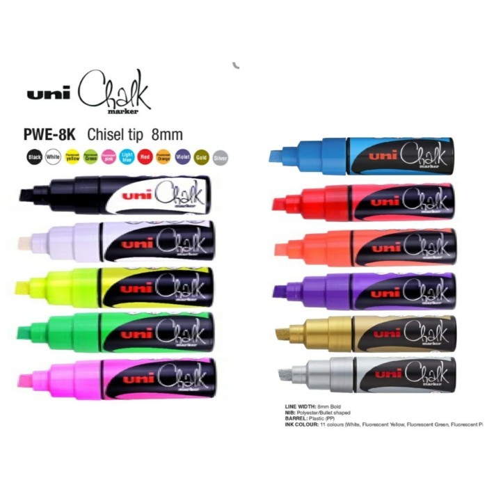 

Terlaris UNI CHALK Kode : PWE-8K (Nib SIze: Chissel Tip 9mm) marks on anything SALE