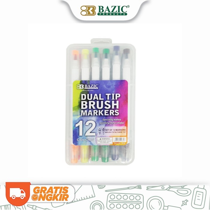 

Terlaris Bazic 12 Colors Dual Tip Brush Markers - Spidol 12 Warna SALE