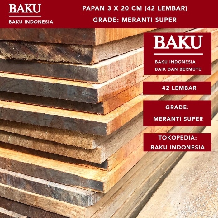 Kayu Papan 3 x 20 Meranti Super (42 lembar)