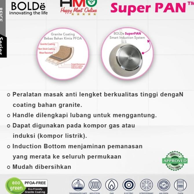 Bolde 28Cm Wok Panci Wajan Goreng Granite Tutup Kaca Bolde Super Pan