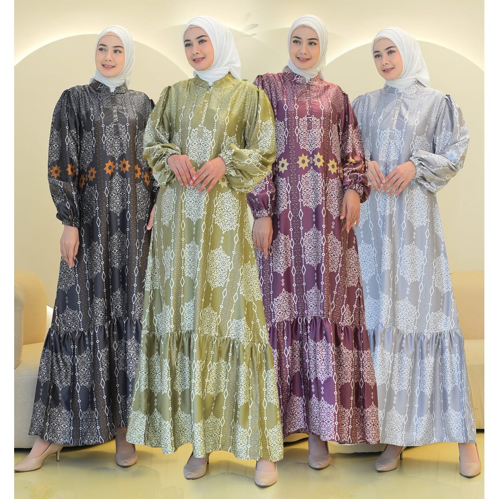 GAMIS MODEL AURORA BAHAN PREMIUM SILK / GAMIS MOTIF TERBARU / GAMIS JUMBO 130LD