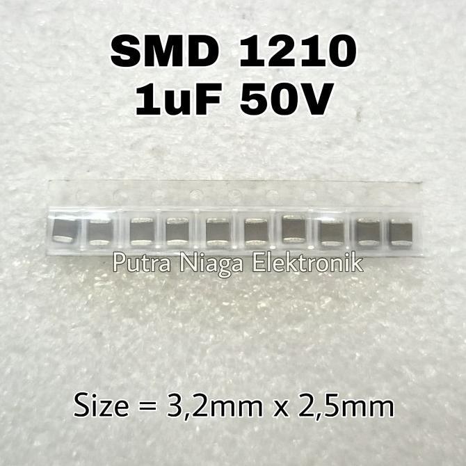 Update (10) Kapasitor SMD 1210 1uF 50V Capacitor Non Polar 105 size 3,2mm x 2,5mm putr4n Segera Beli
