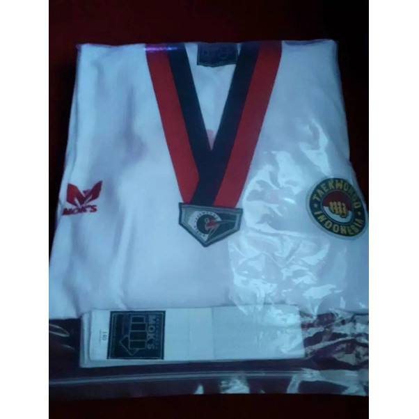 Dobok Moks Young Fighter Pemula Seragam Taekwondo Kerah Putih