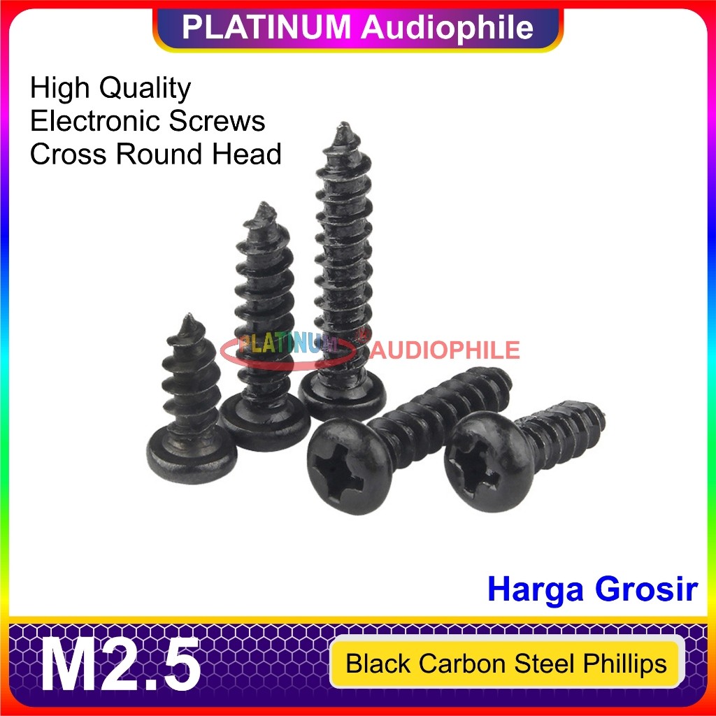 Sekrup Hitam M2.5 Speaker Elektronik Baut Skrup kasar lancip tajam Carbon Steel 50 pcs