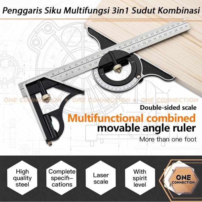 

Penggaris Siku Multifungsi 3in1 Sudut Kombinasi Square Waterpass 300mm