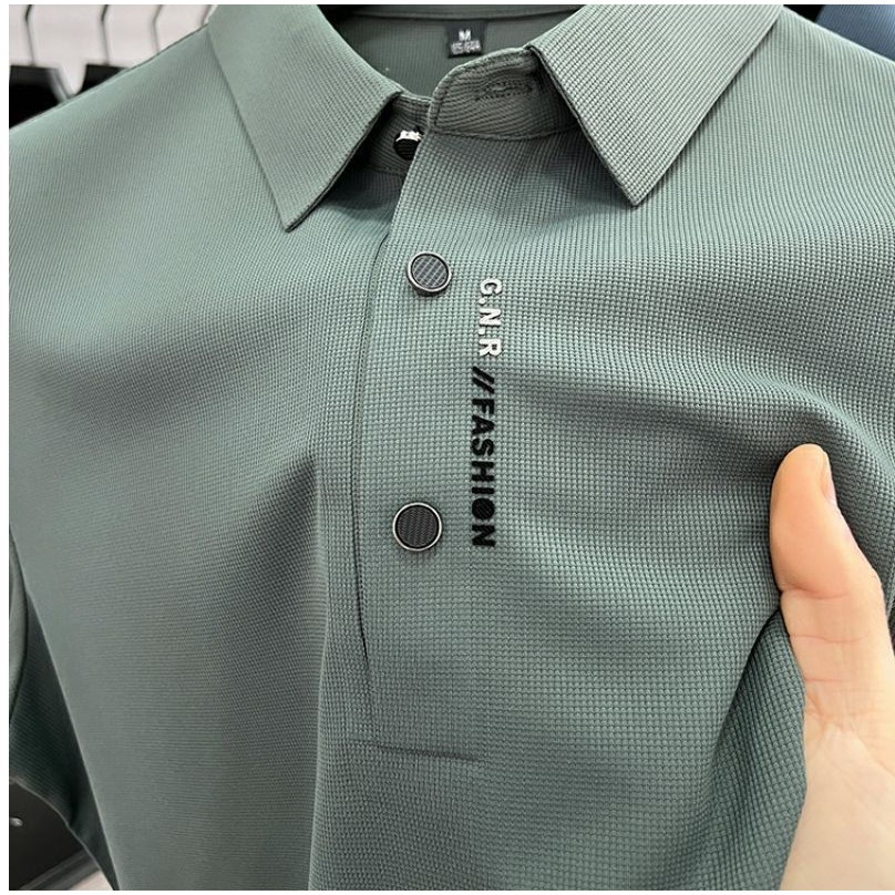 Waffle High-End Men's Short SleeveTShirt Ice Silk Seamless LapelpoloShirt