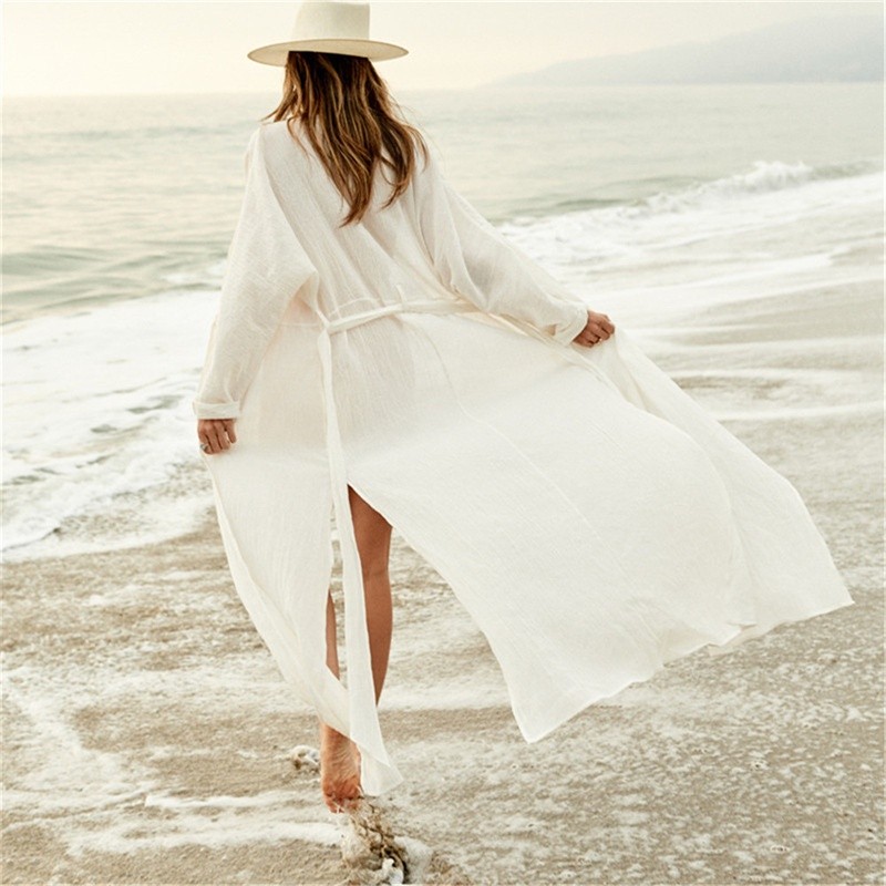 DN0376 Pareo Bikini Cover Up Pantai Putih Baju Renang Baju Renang Jubah De Plage Tunik Pakaian Renan