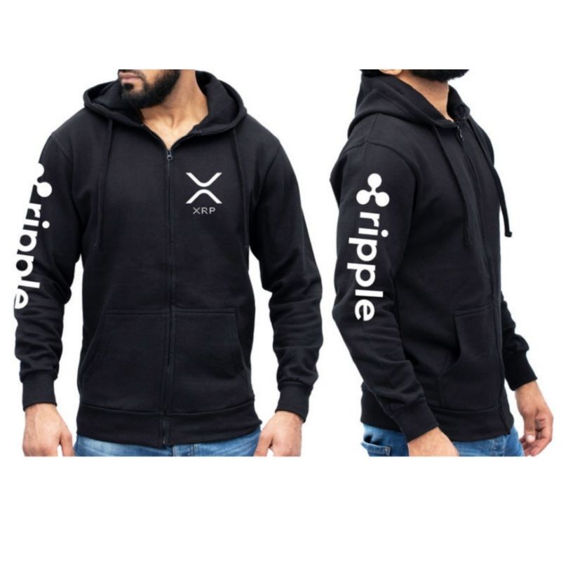 Jaket Unisex Hoodie Bigsize Jumbo Oversize Zipper ZipHoodie Jumper XRP Ripple Coin (size S - XXXXXL(