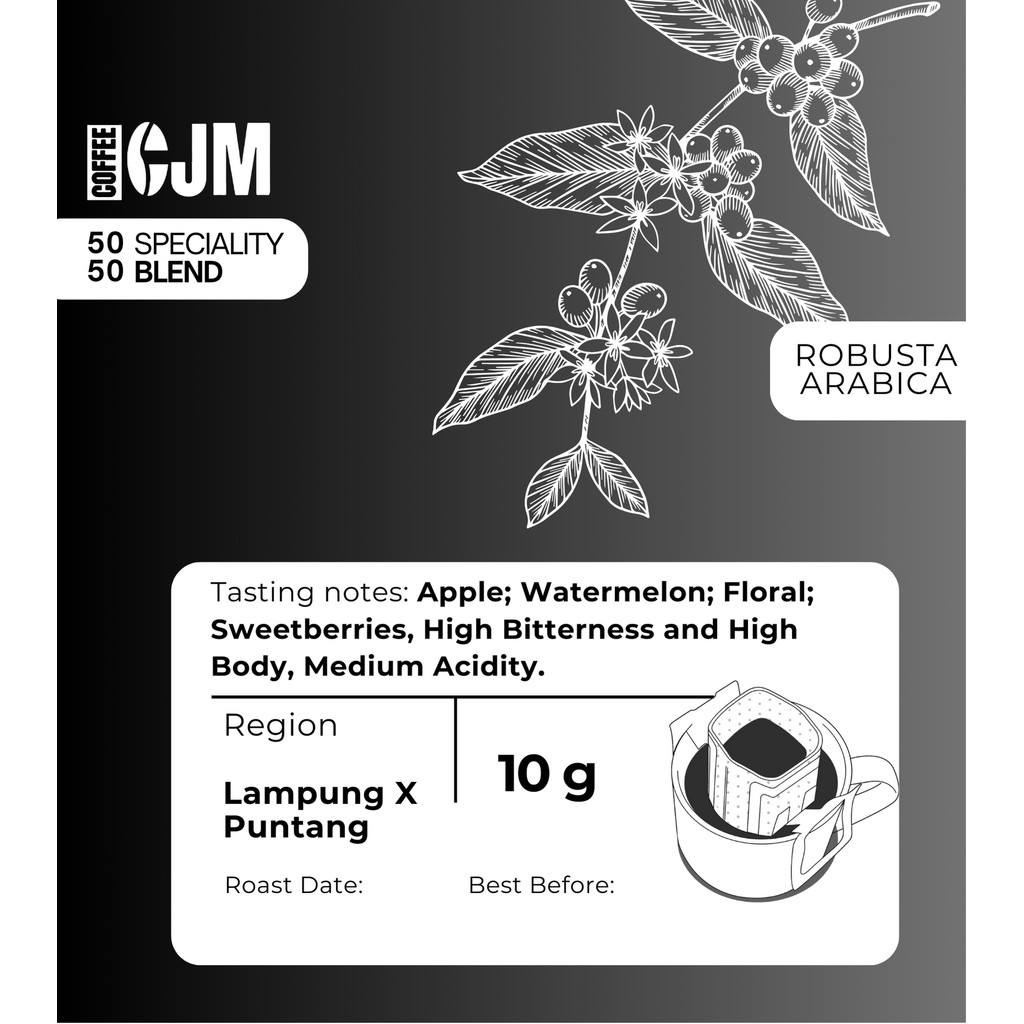 

10Gr DripBag 50% Puntang 50% Lampung | CJM Coffee House | Kopi Premium Asli | Dripbag | Kopi Instan