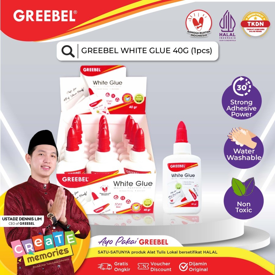 

GREEBEL WHITE GLUE 40G (1 PCS) /Lem Putih Perekat Kertas Tidak Beracun