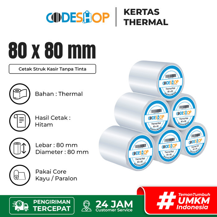 

Terlaris 1 SLOP Kertas Kasir Printer Kertas Thermal CODESHOP 80X80 isi 10roll SALE