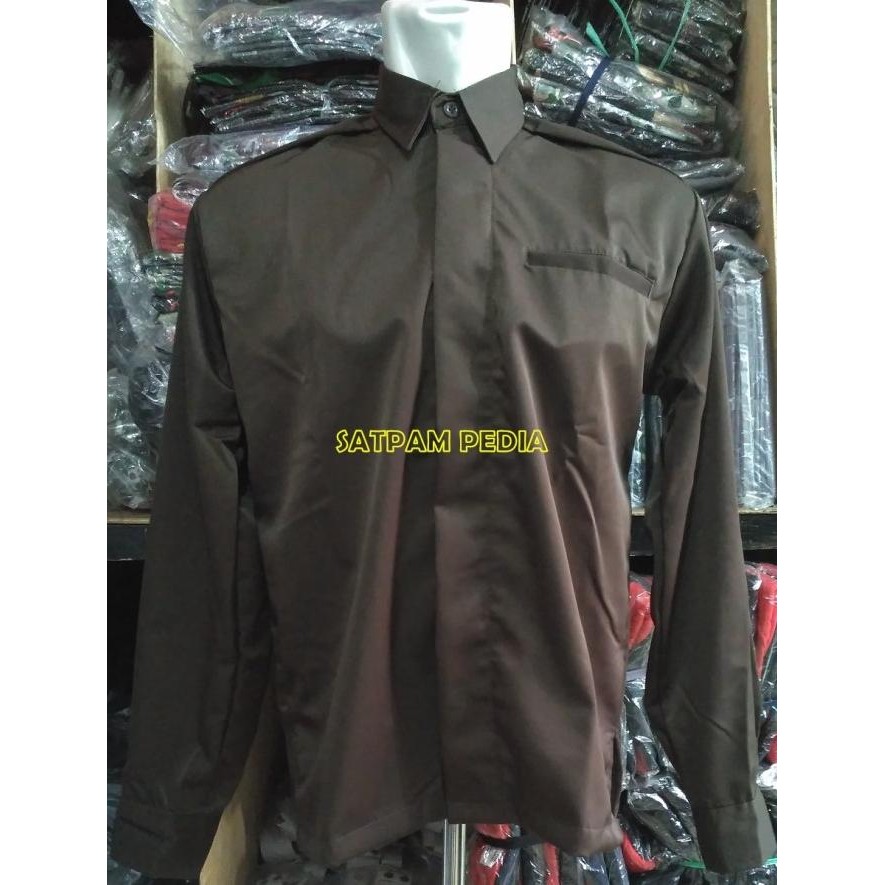 Seragam Safari Panjang Satpam Coklat Kancing Dalam - Safari Satpam ,
