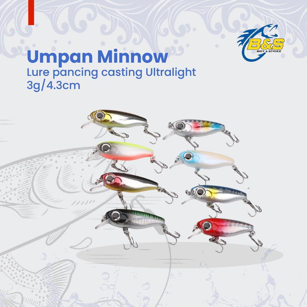 murah lure minnow 3g/4.3cm umpan pancing casting ultralight mn087 premium
