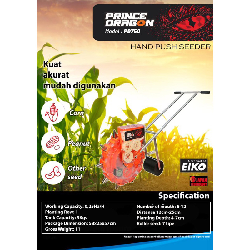 PANA Alat Tanam Jagung Prince Dragon PD750 / Alat tanam Jagung Dorong Maju Mundur Seeder