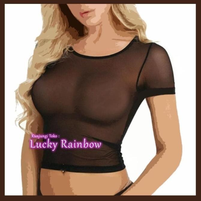 JUAL Crop Top Sexy Transparan Kaos Seksi Tee Shirt Hot Black 2486