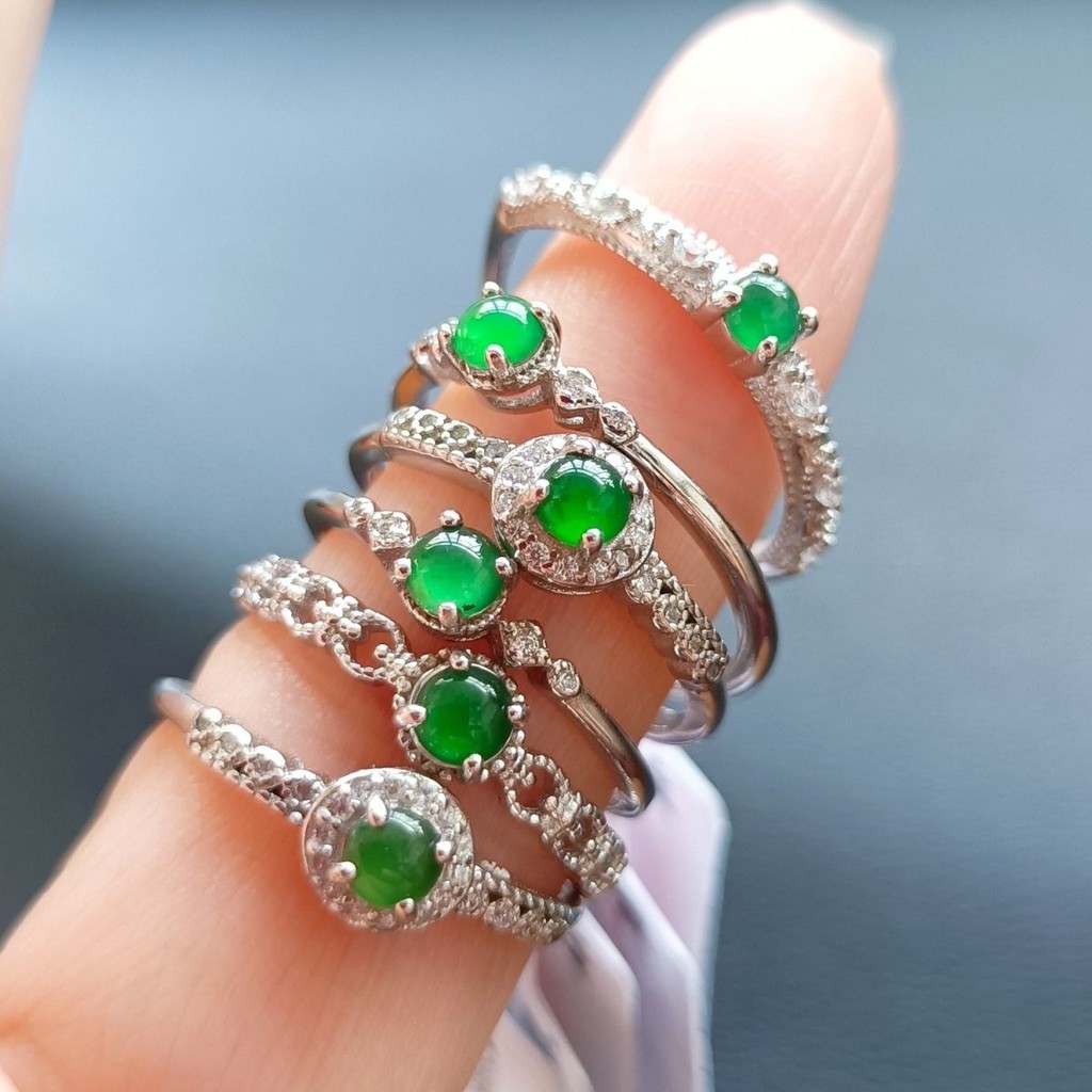 EmeraldAGoods Ring Ring Shank Natural Emerald Dangerous Material Spicy Sun Green Inlaids925Ring Ring