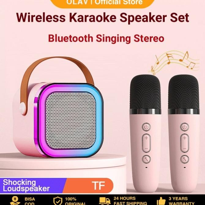 OLAV Mini Speaker Bluetooth Karaoke With 2 Microphone K12 Portable Bluetooth Audio Wireless Karaoke 
