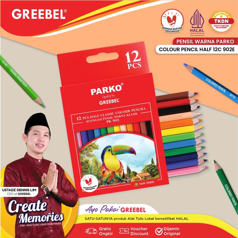 

PARKO Pensil Warna pendek isi 12 / Coloring / Color / Colour Pencils Cerah Tidak Beracun Utk Mewarnai Anak