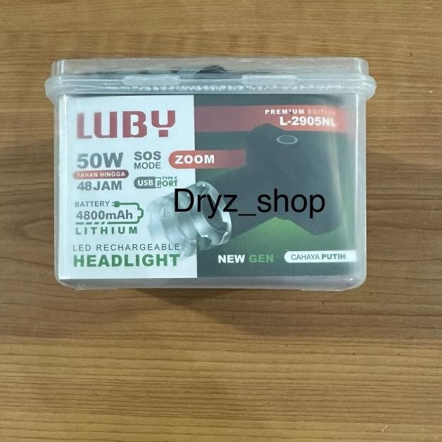 Senter Kepala Luby Zoom Terang Luby 50W L-2905 / Head Lamp Luby L-2905 50W Cahaya Putih / Senter Kep