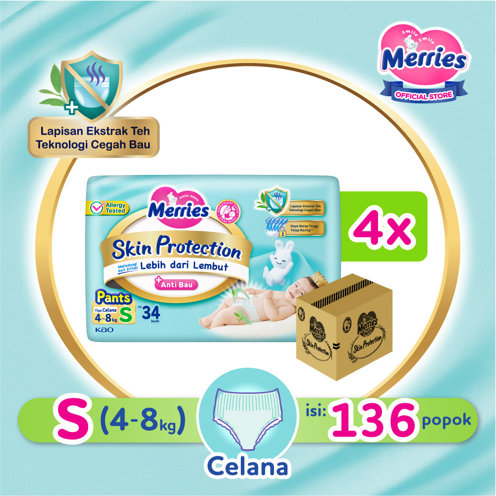 Merries Skin Protection Popok bayi Celana S 34 Carton - Perlengkapan Bayi / Diapers Pants