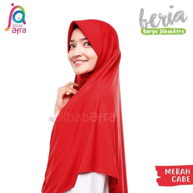 Jilbab Beria Merah Cabe - Bergo Jilbab Afra - Hijab Instan Bahan Kaos