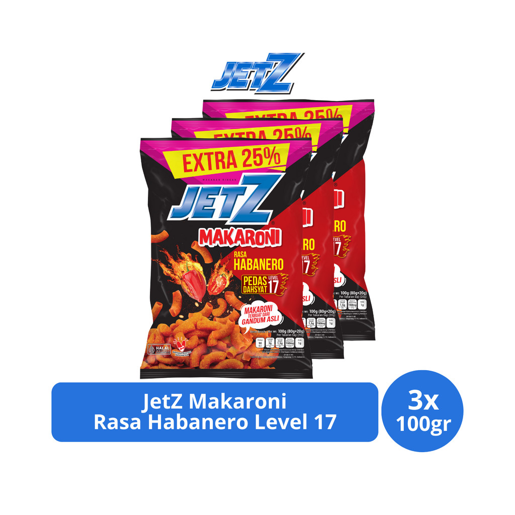 

JetZ Makaroni Rasa Habanero Pedas Dahsyat Level 17 100gr x 3 pcs