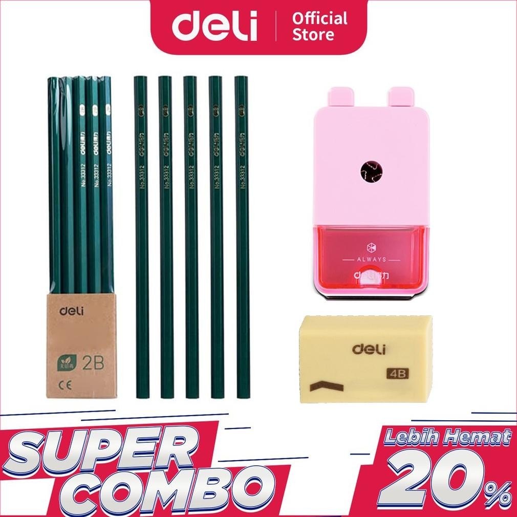 

Kekinian Deli Combo Set 2 - 10Pcs Pensil 2B + 3Pcs Penghapus + Rautan Putar Cod