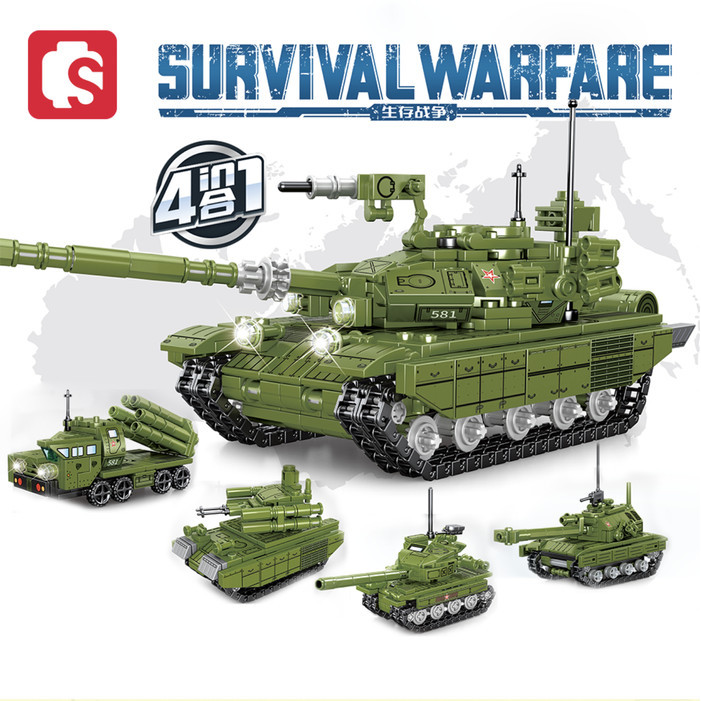 Sembo Block Survival Warfare 4in1 Main Battle Tank T90 T72 BM30 Brick