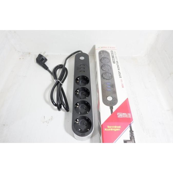Stop kontak listrik mitsui 4 lubang 3 USB port terminal kuningan SNI PSG
