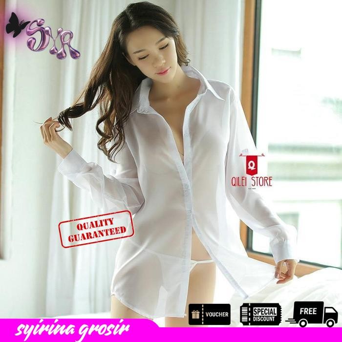 LINGERIE SEXY HOT KEMEJA BOYFRIEND TSHIRT TRANSPARAN SLEEPWEAR BAJU TIDUR SEXY WANITA DEWASA  TERBAI