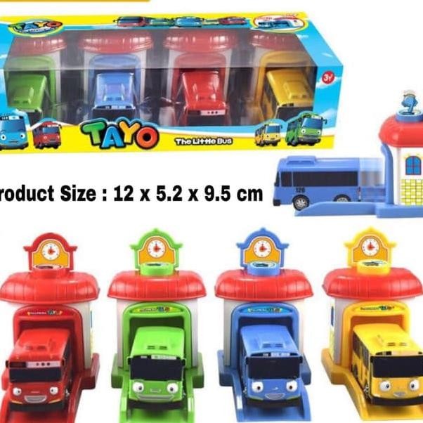 Mobil Tayo Garasi 4Pcs Mainan Bus Tayo Garasi