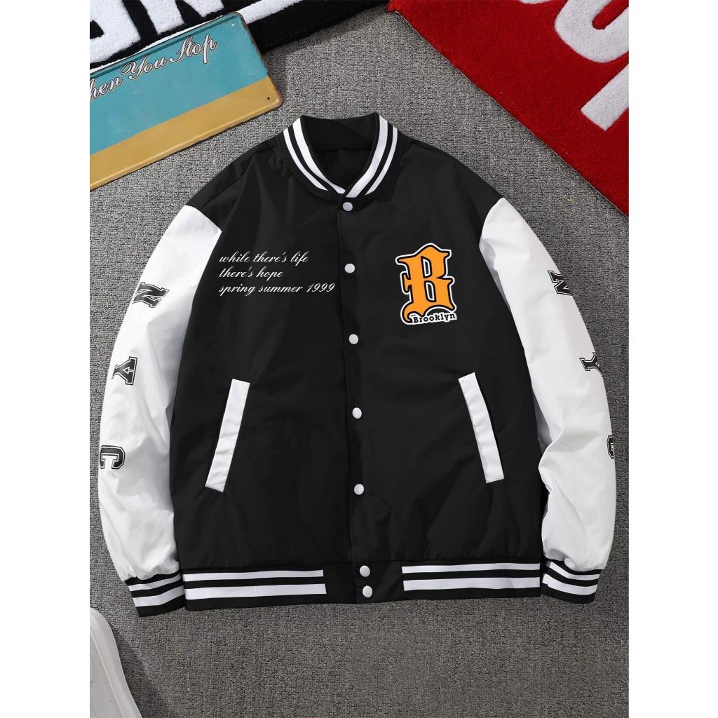 Epix Apparel Jaket Varsity Fleece Big Size B BROOKLYN Bordir Jacket Baseball Kancing Bomber Ulzzang 