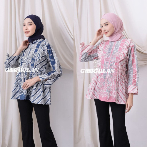 Korean Style Blouse Baju Batik Wanita Modern Blouse Batik Kerja Atasan Batik Wanita