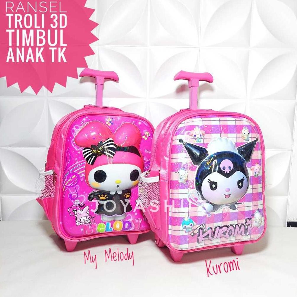 Spesial Tas Troli Anak Perempuan Tk Kuromi - Tas Dorong Anak Tk 3 Dimensi - Tas Roda Koper Anak Tk -