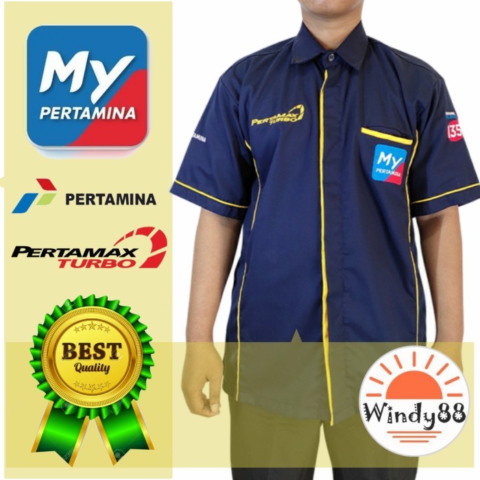 Pakaian Seragam Kerja My Pertamina Kemeja/ Baju Pria Wanita Spbu Biru Baru