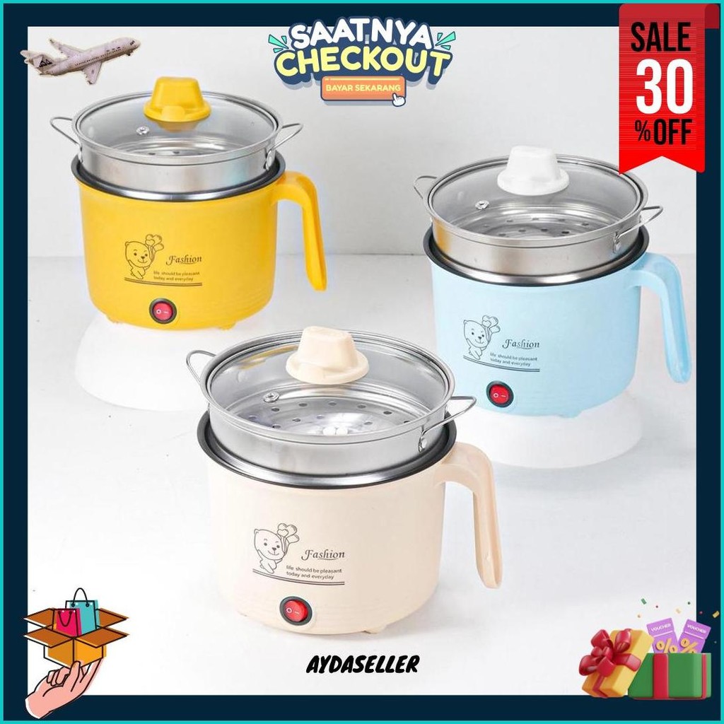 Panci Listrik Kukusan Stainless Stell Multi Fungsi Beruang/Kompor Elektrik Serbaguna Pemanggang Fry 