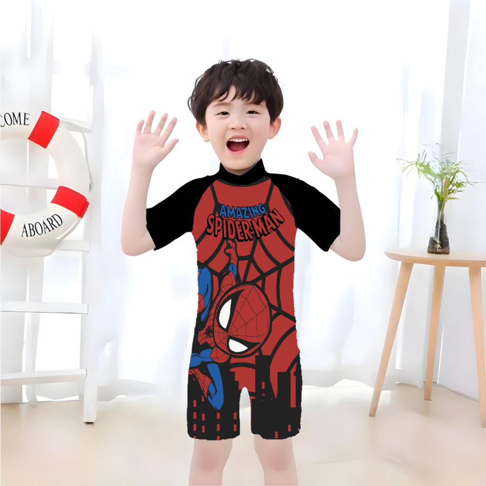BAJU RENANG ANAK LAKI - LAKI LENGAN PENDEK MOTIF KARAKTER LUCU UNIK SUPER HERO COWO  SPIDERMAN KEPAL