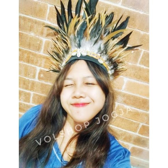 Termurah Accessories Bulu Adat Papua Dayak Kalung Gigi Dan Mahkota Bulu Tangan Kaki [Paket Komplit L
