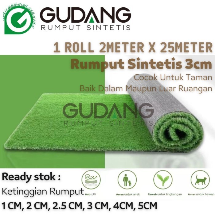 Jual Rumput Sintetis 3Cm Rumput Palsu, 1Roll 2 Meter X 25 Meter